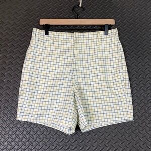 Vintage FARAH Cream Blue Checkered High Waisted Shorts Women's Size‎ Medium
